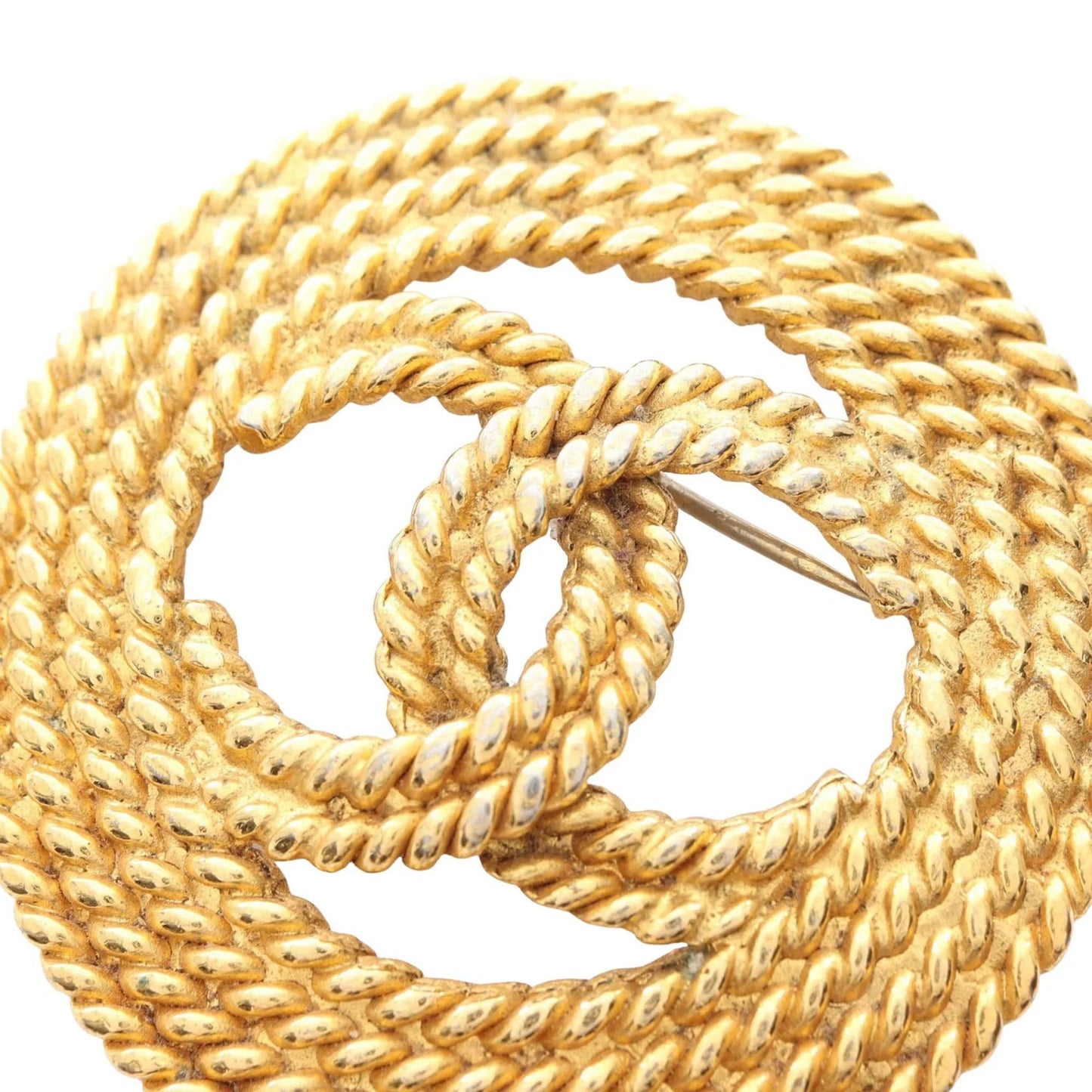 Gold Chanel Gold Plated CC Rope Brooch
