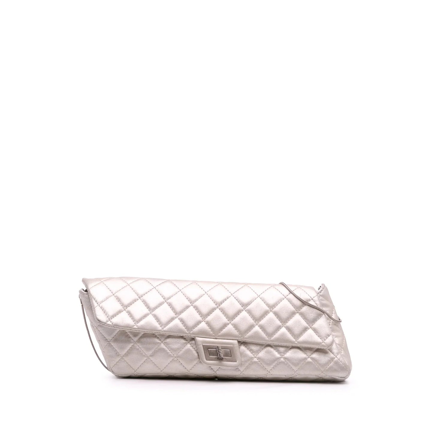 Silver Chanel Reissue 2.55 Metallic Lambskin Clutch With Chain Shoulder Bag