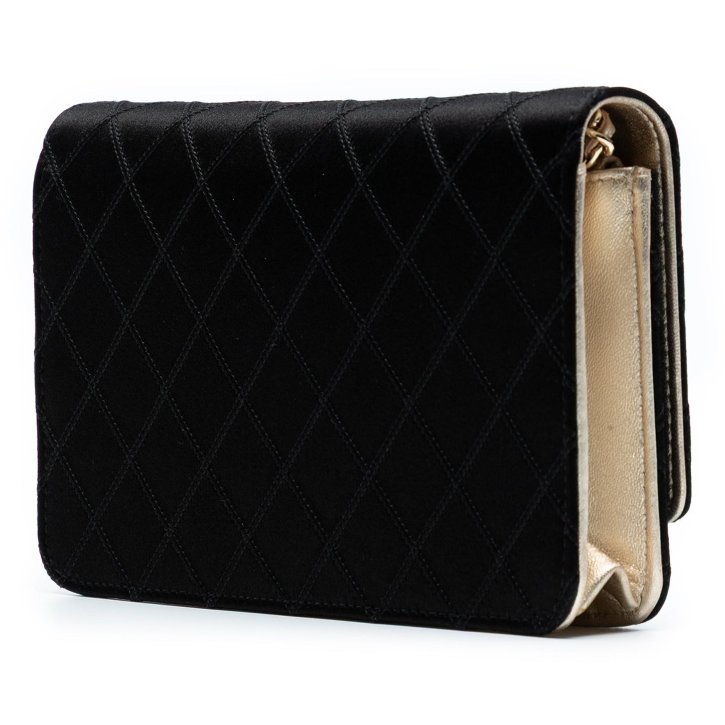 Black Chanel Bicolor Satin Diamond Stitch Wallet On Chain Crossbody Bag
