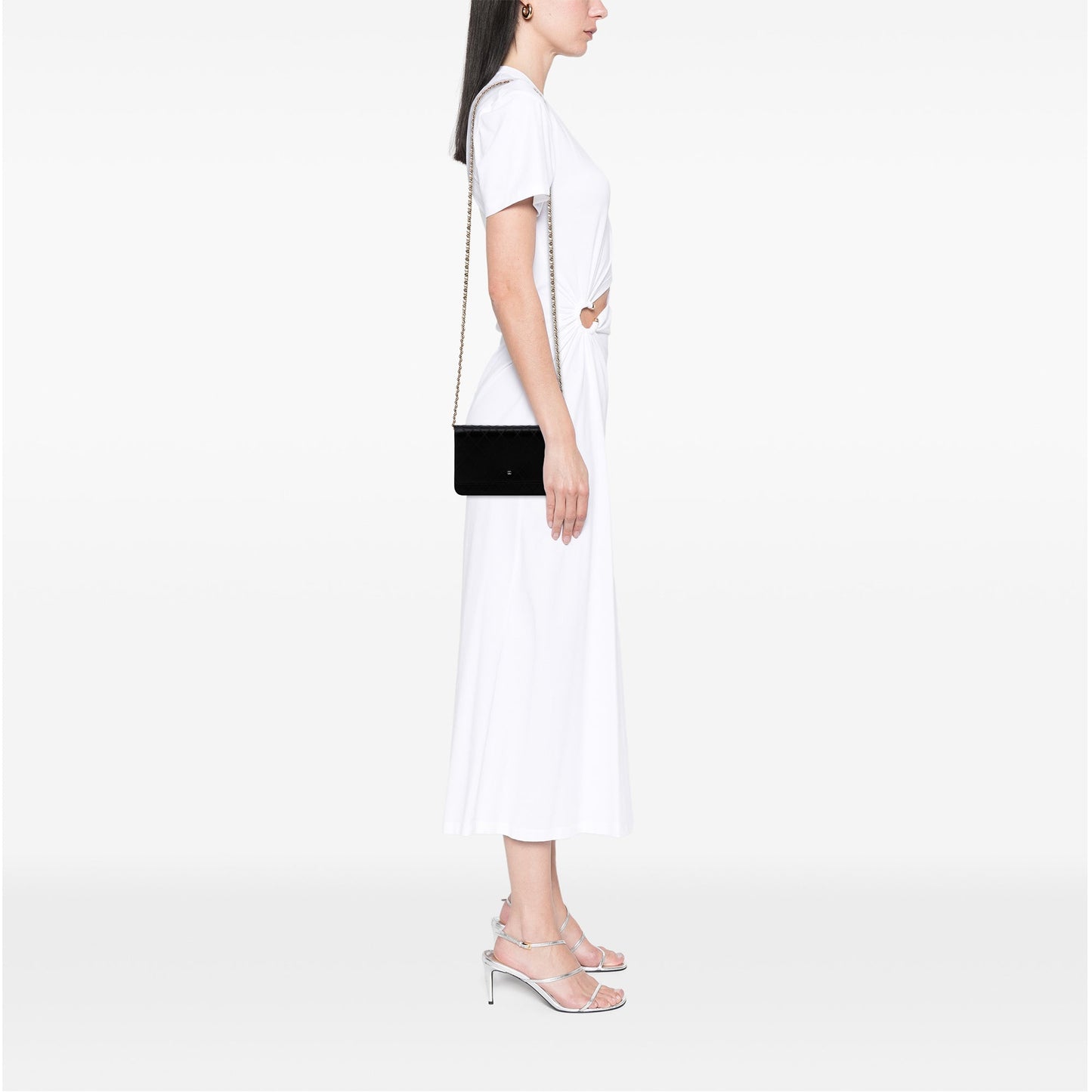 Black Chanel Bicolor Satin Diamond Stitch Wallet On Chain Crossbody Bag