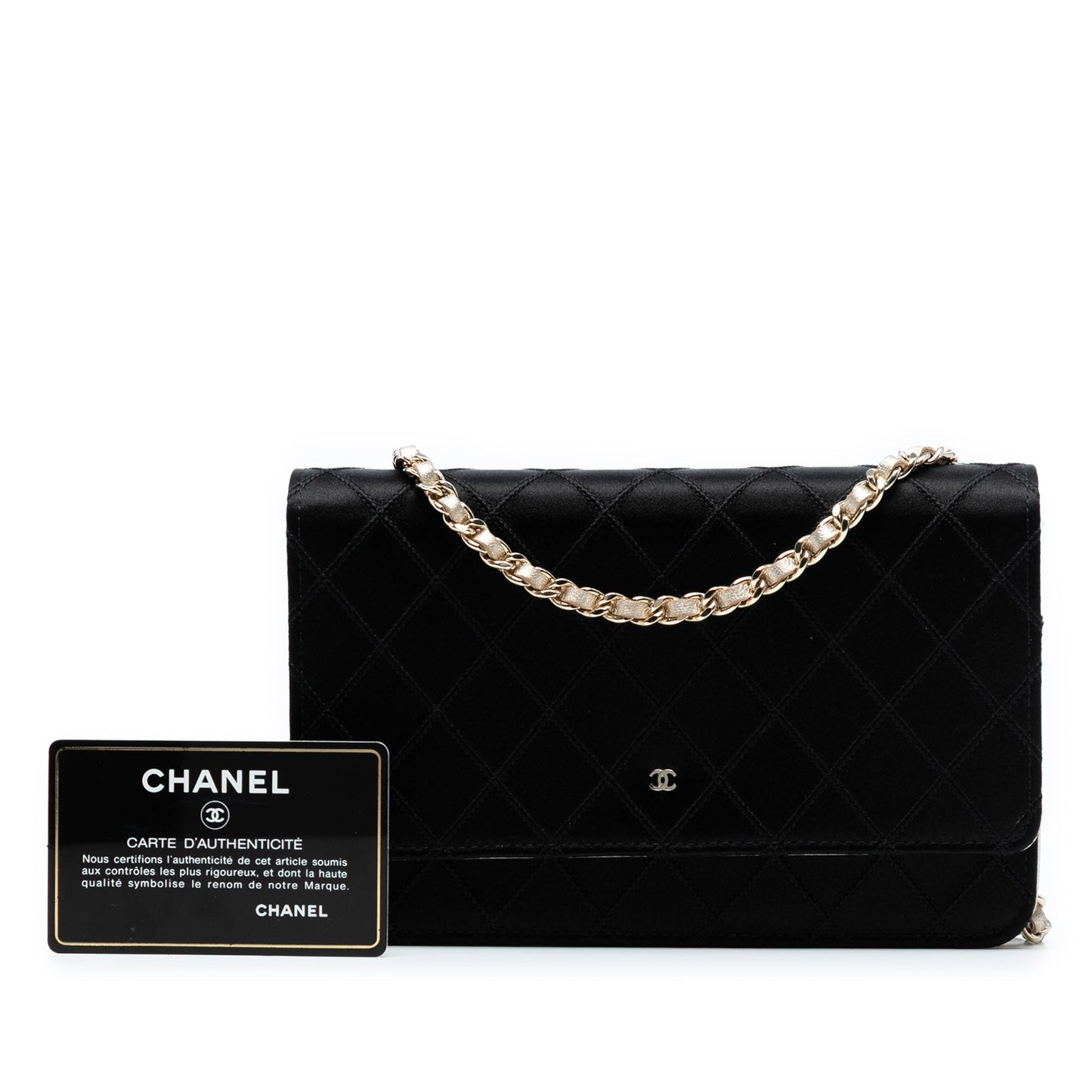 Black Chanel Bicolor Satin Diamond Stitch Wallet On Chain Crossbody Bag
