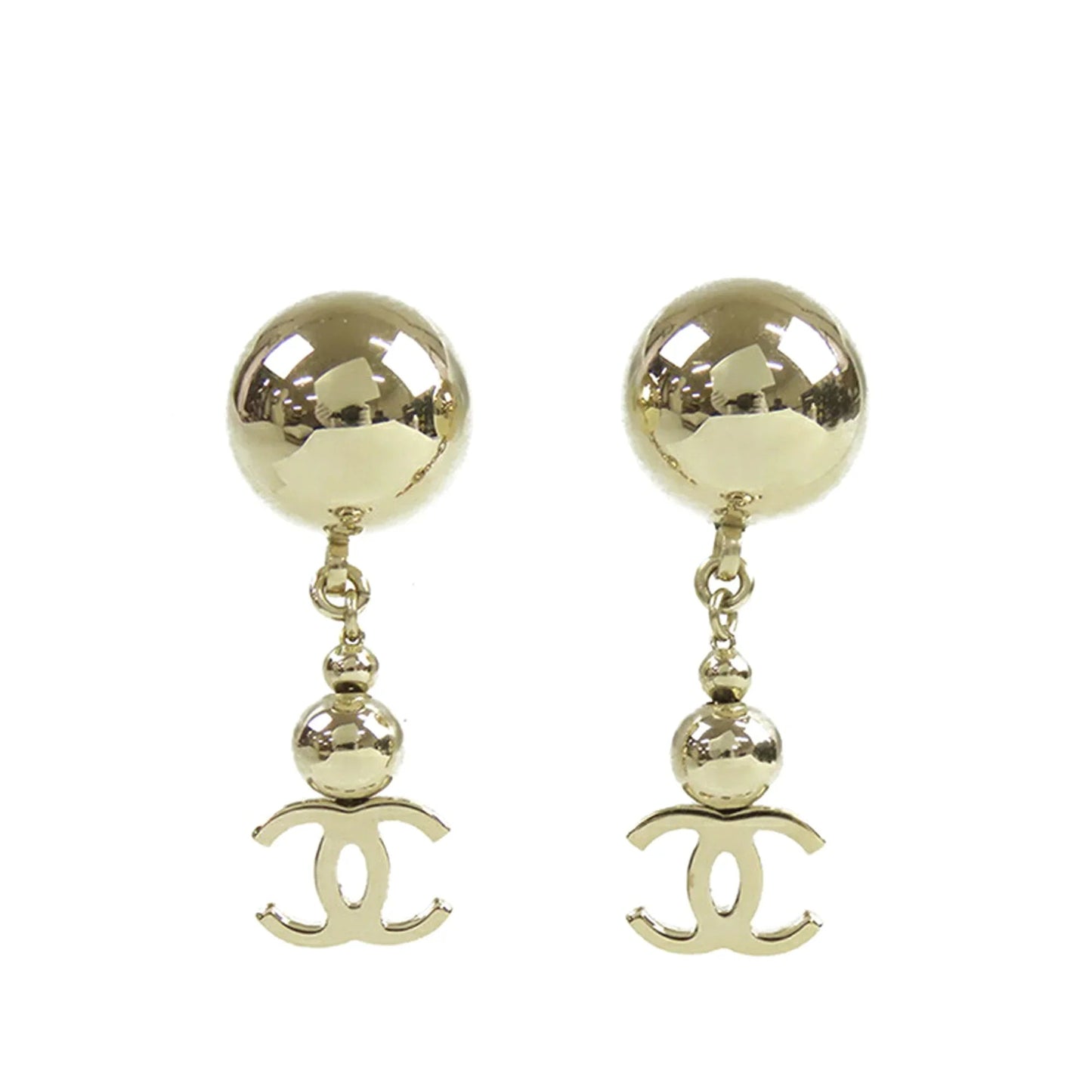 Gold Chanel CC Gold Plated Swing Push Back Earrings