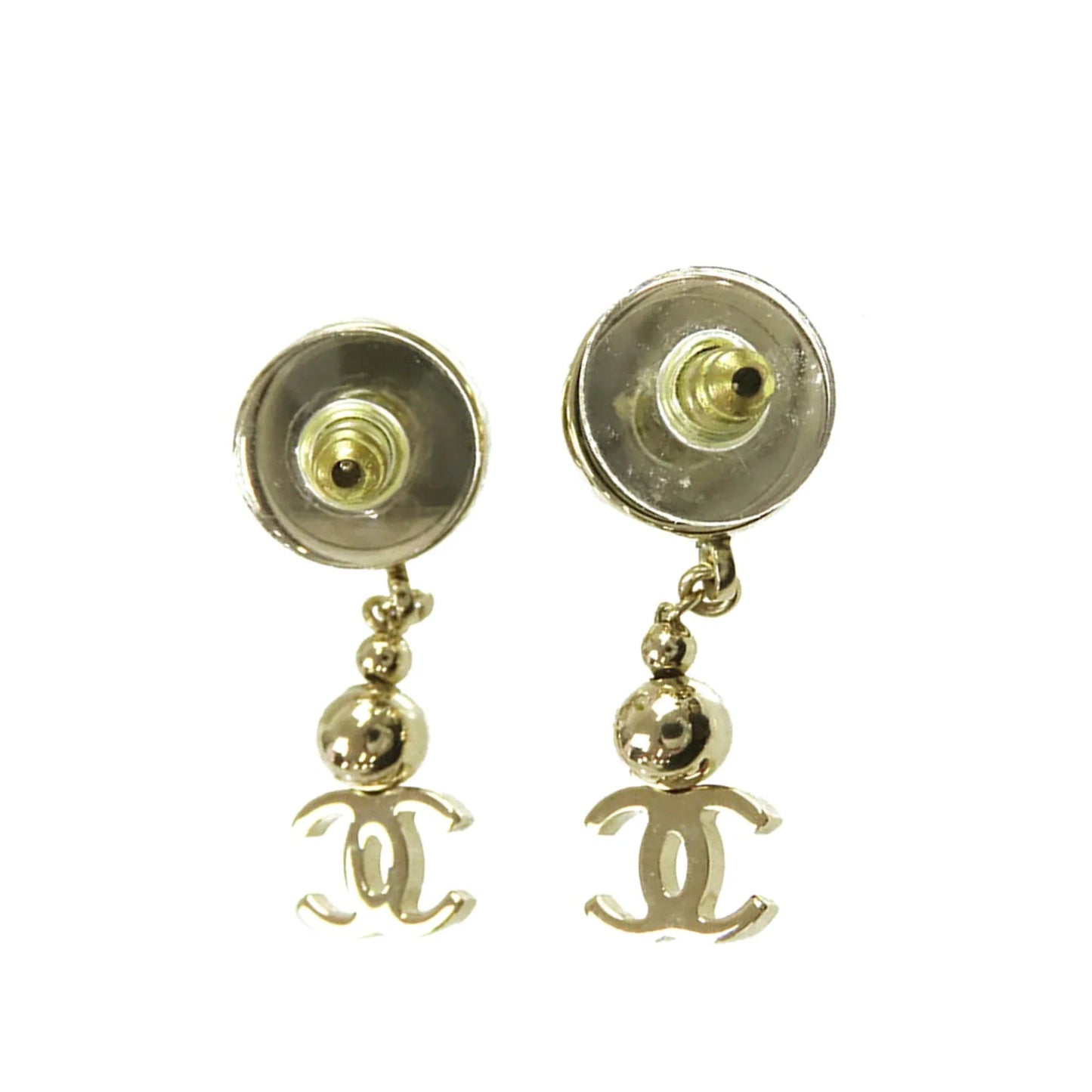 Gold Chanel CC Gold Plated Swing Push Back Earrings