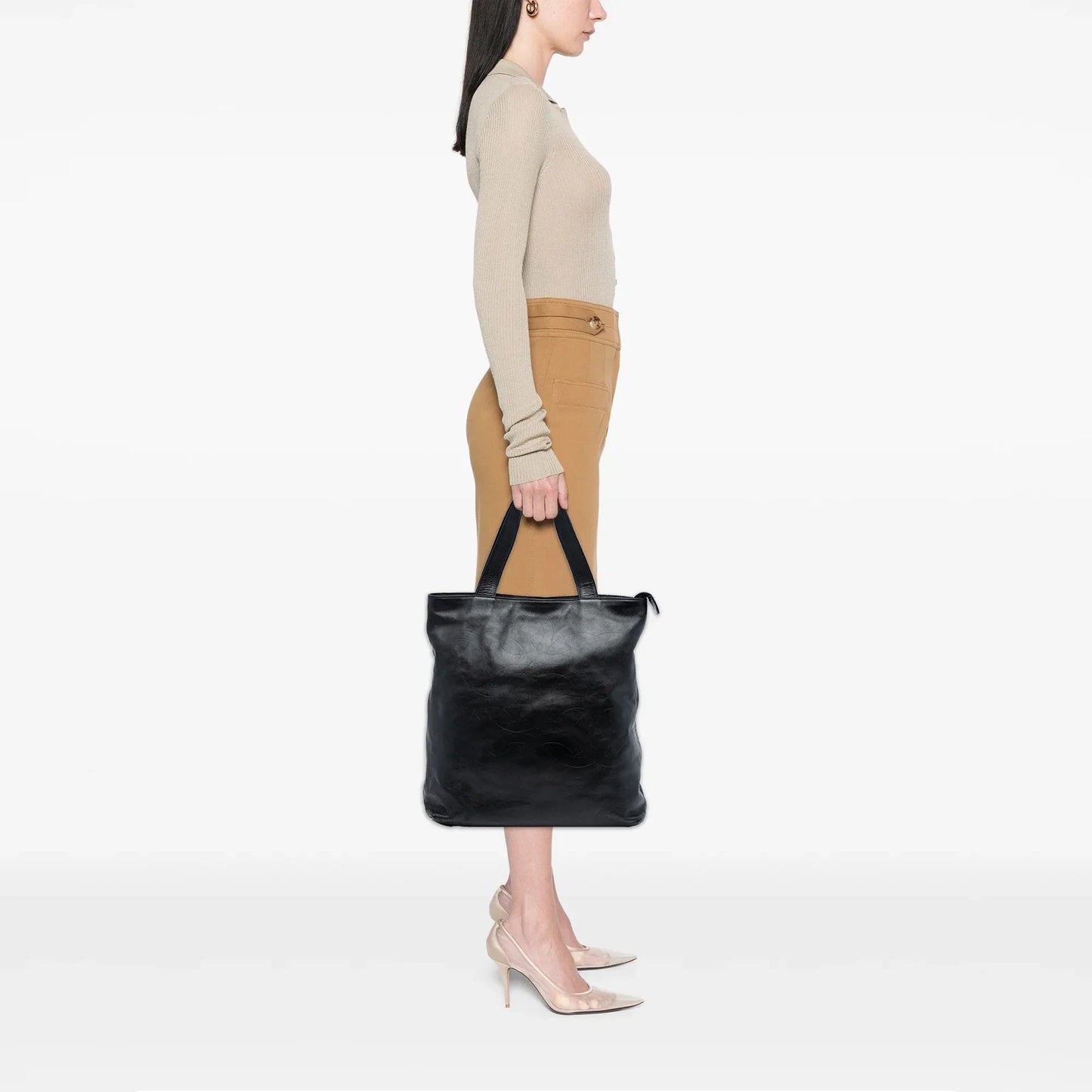 Black Chanel CC Embossed Leather Tote