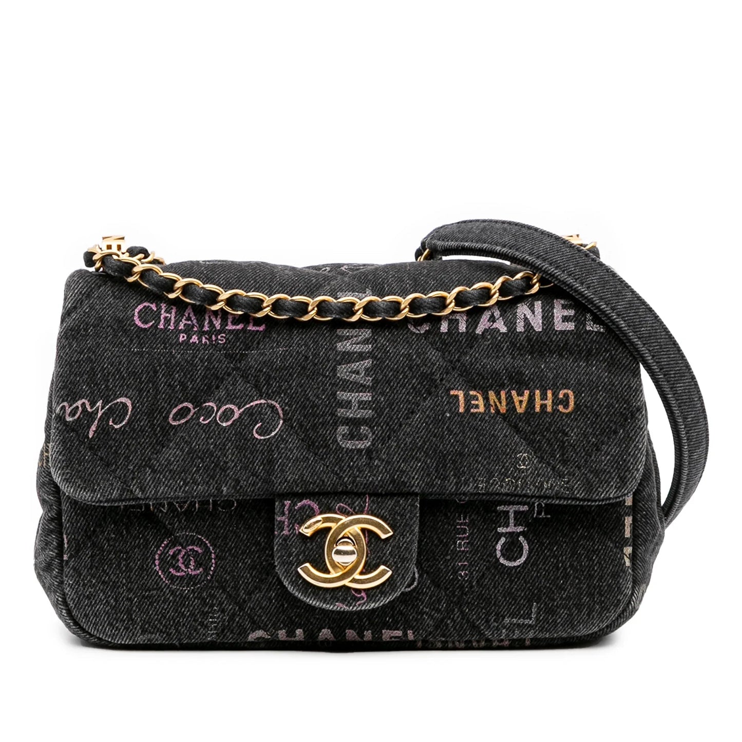 Gray Chanel Mini Rectangular Quilted Denim Mood Flap Crossbody Bag