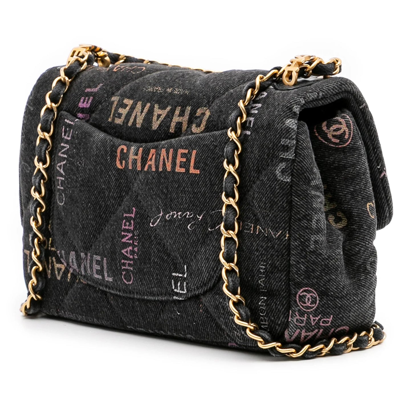 Gray Chanel Mini Rectangular Quilted Denim Mood Flap Crossbody Bag