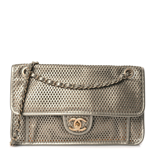 Chanel  Perforated Calfskin Large Up In The Air Flap Light Gold