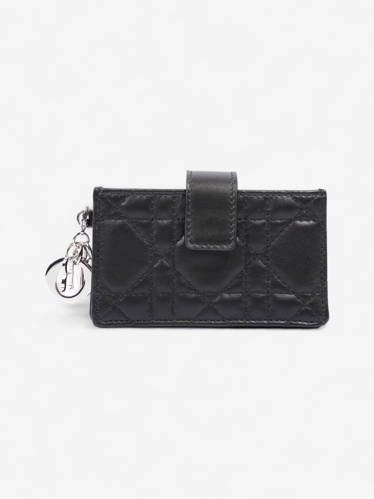 Christian Dior Lady Dior Jasmine Card Holder Black / Silver Lambskin Leather