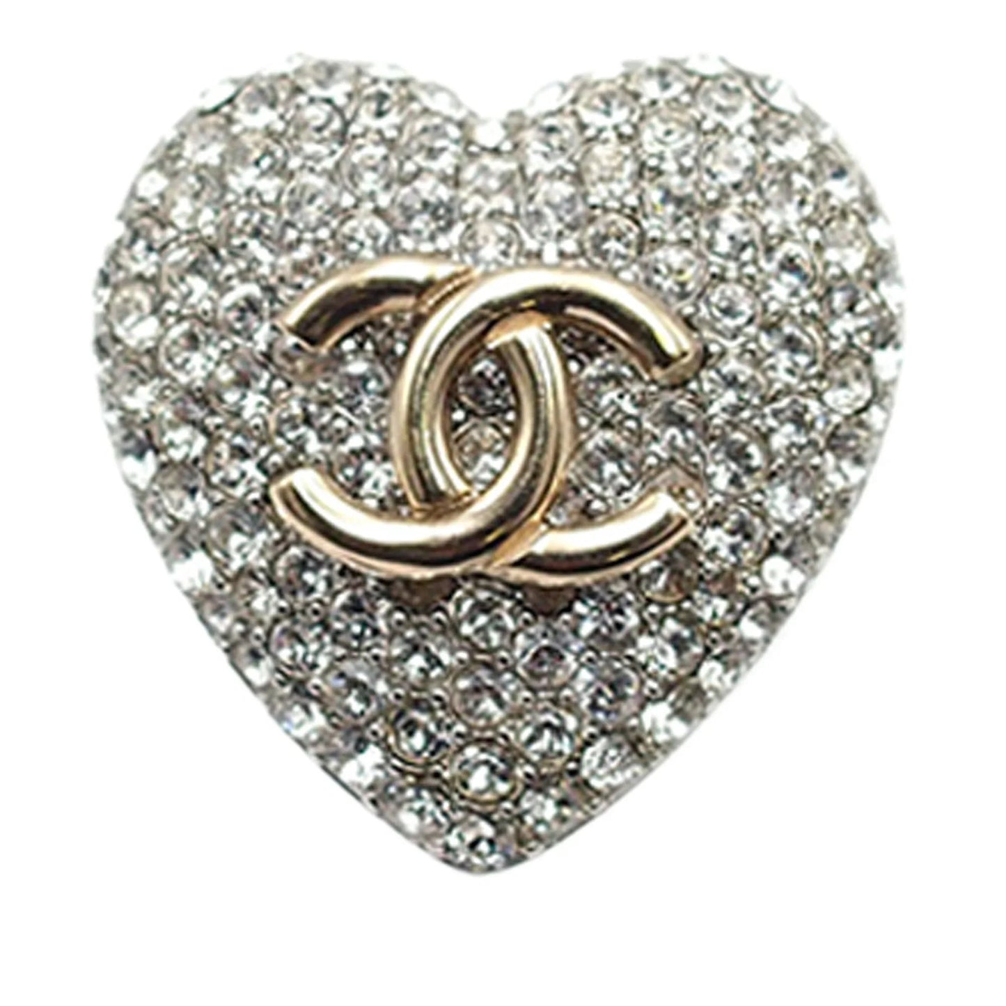 Silver Chanel Silver Plated Crystal CC Heart Ring
