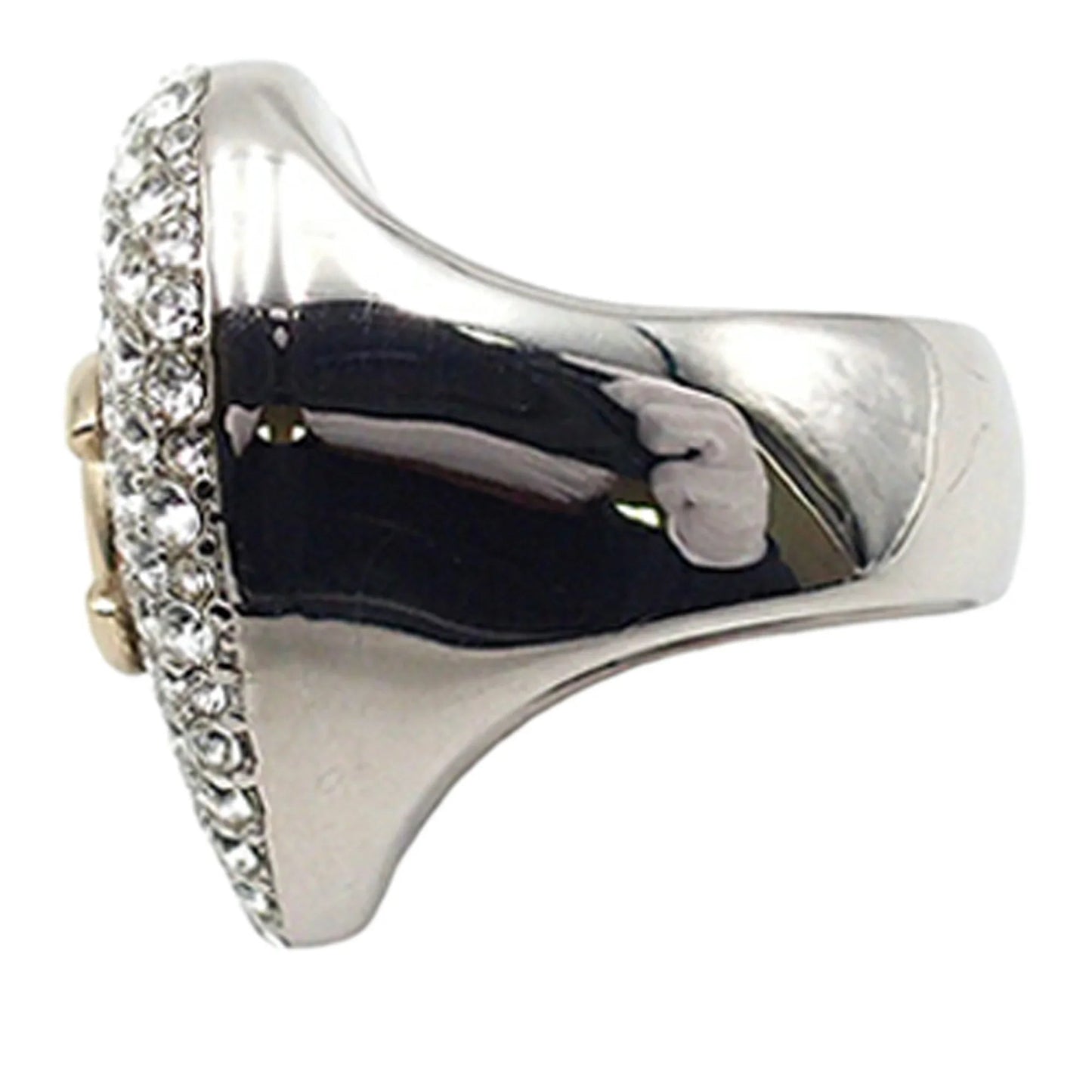 Silver Chanel Silver Plated Crystal CC Heart Ring
