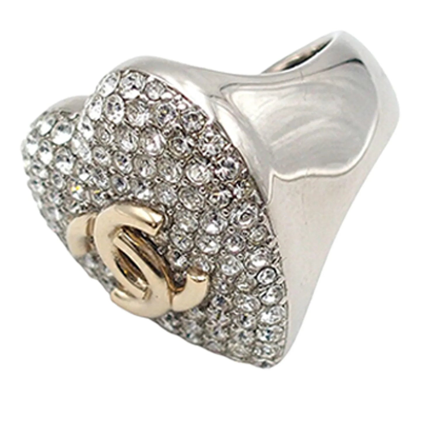Silver Chanel Silver Plated Crystal CC Heart Ring