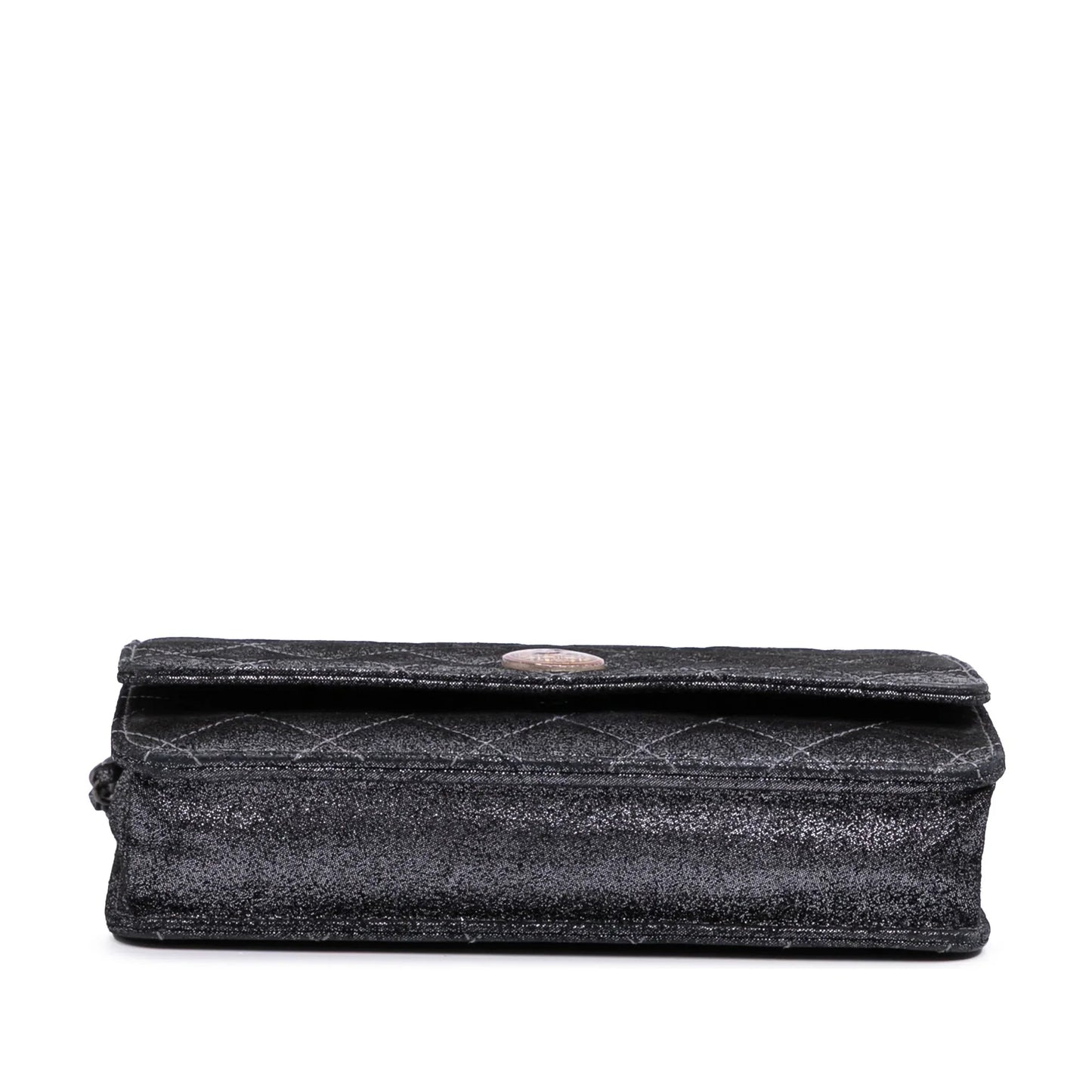 Silver Chanel Quilted Iridescent Lambskin Tartan Button Wallet On Chain Crossbody Bag
