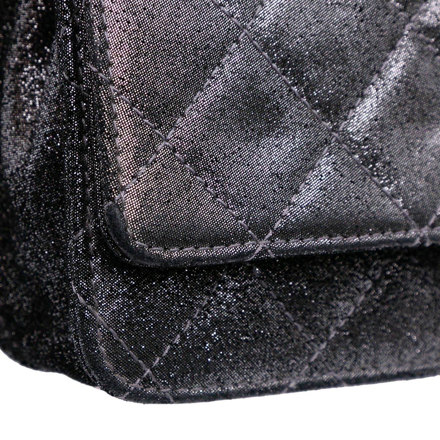 Silver Chanel Quilted Iridescent Lambskin Tartan Button Wallet On Chain Crossbody Bag