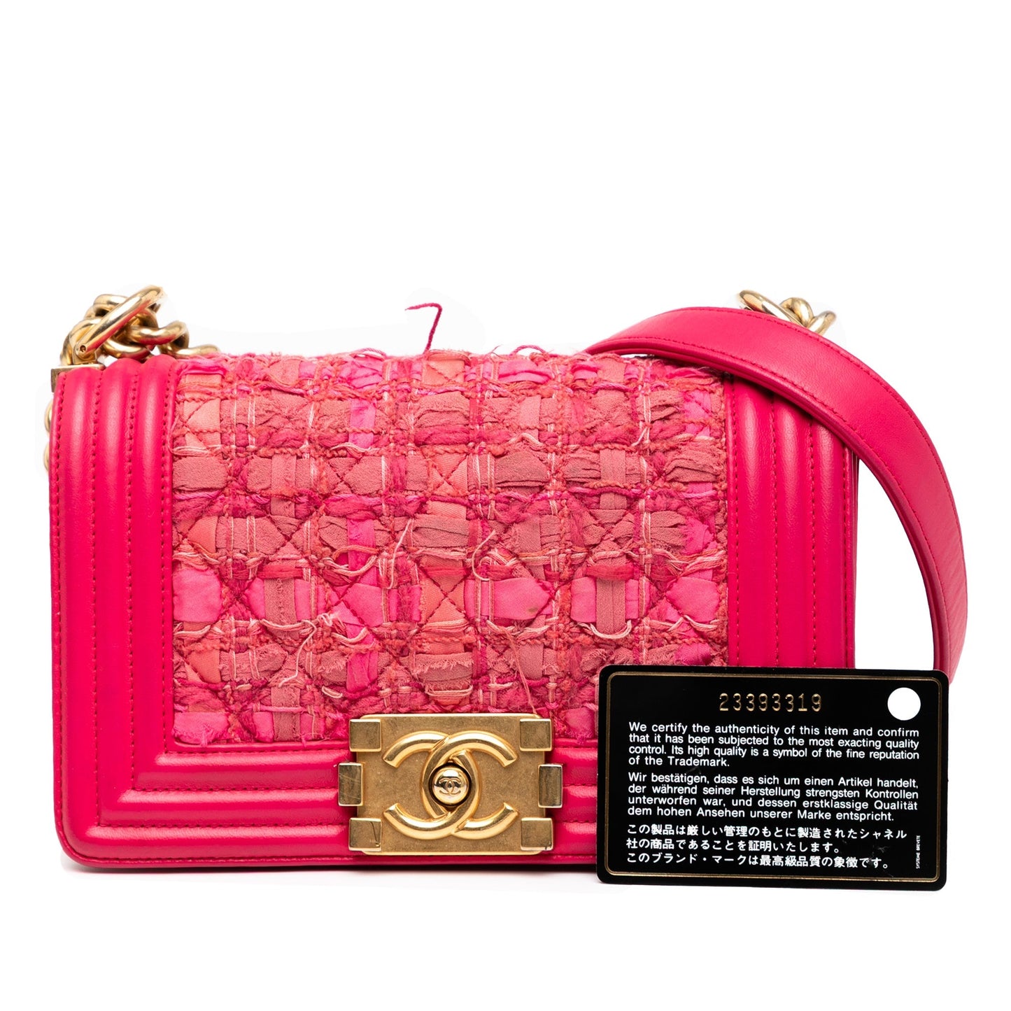 Pink Chanel Mini Tweed and Lambskin Boy Flap Crossbody Bag
