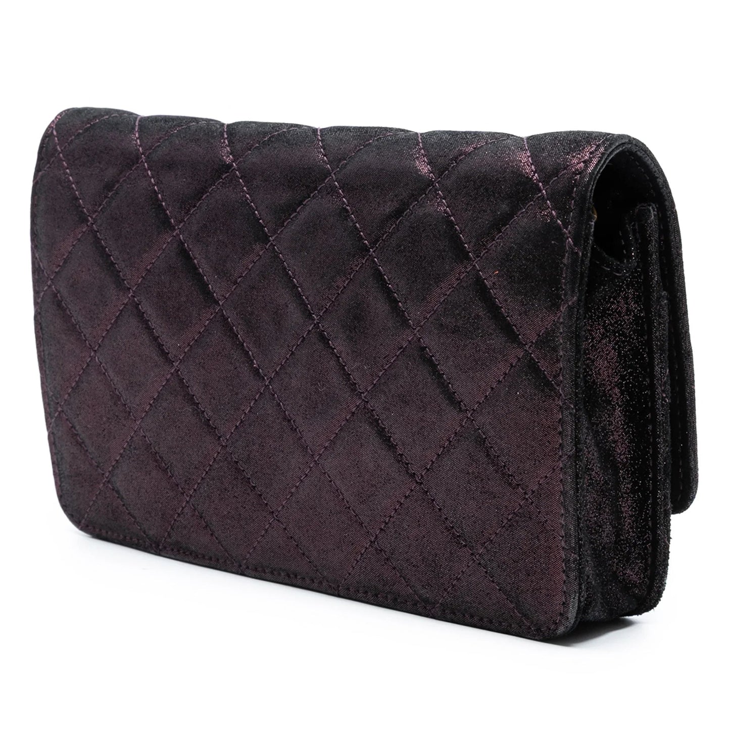 Purple Chanel Quilted Iridescent Lambskin Tartan Button Wallet On Chain Crossbody Bag