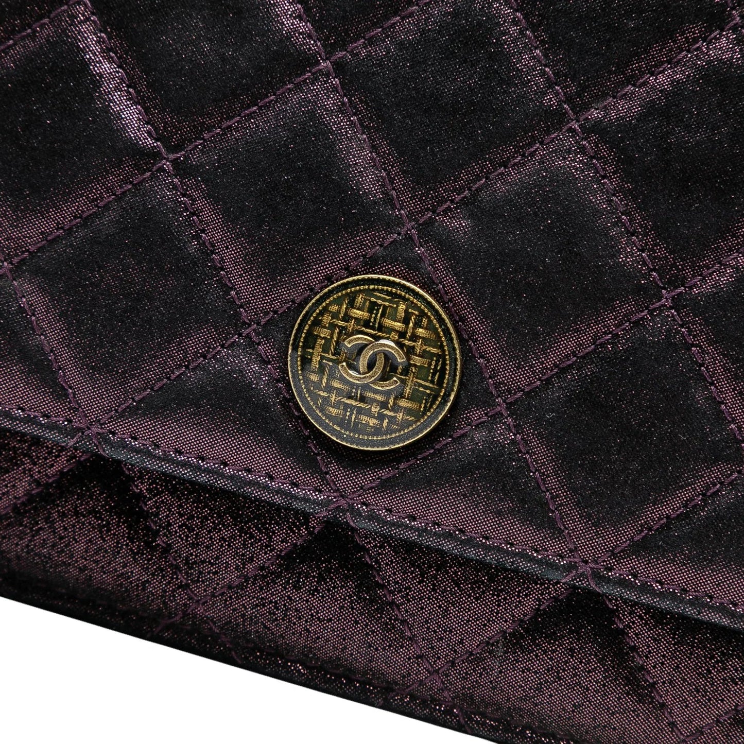 Purple Chanel Quilted Iridescent Lambskin Tartan Button Wallet On Chain Crossbody Bag