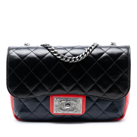 Black Chanel Medium Tricolor Quilted Glazed Calfskin CC Plate Flap Crossbody Bag