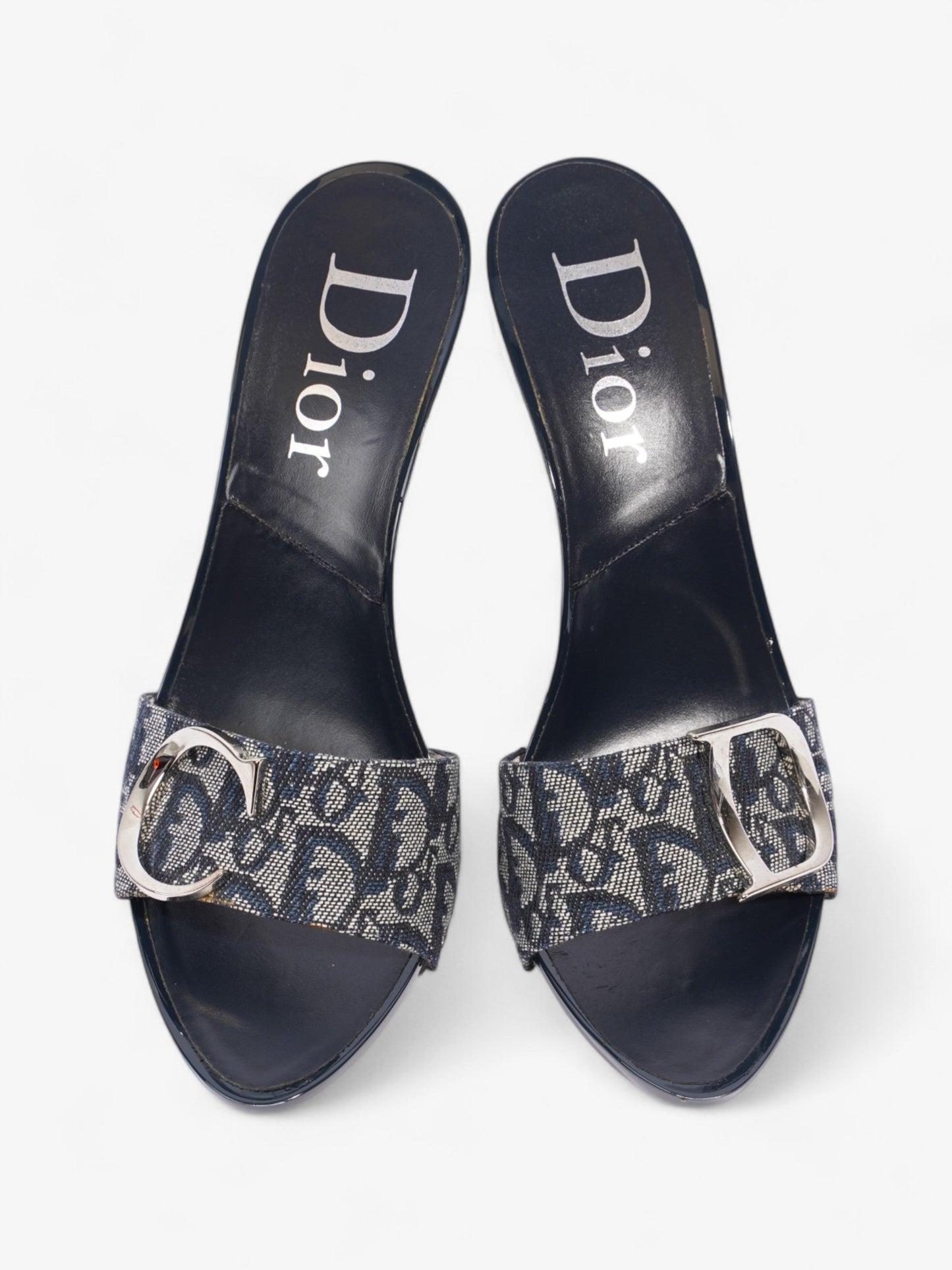 Christian Dior Monogram CD Buckle Heels 80 Navy Monogram Cloth EU 40 UK 7
