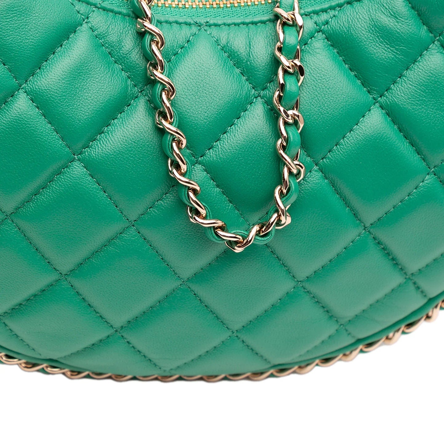 Green Chanel Small Quilted Lambskin Chain Around Hook Hobo Bag