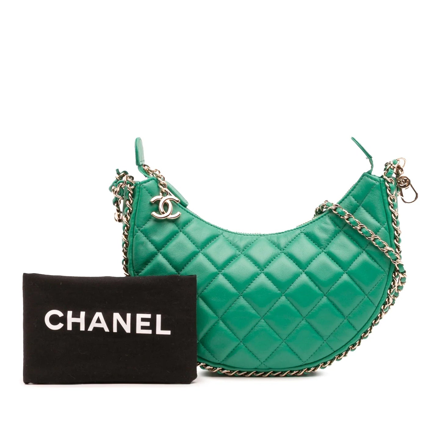 Green Chanel Small Quilted Lambskin Chain Around Hook Hobo Bag