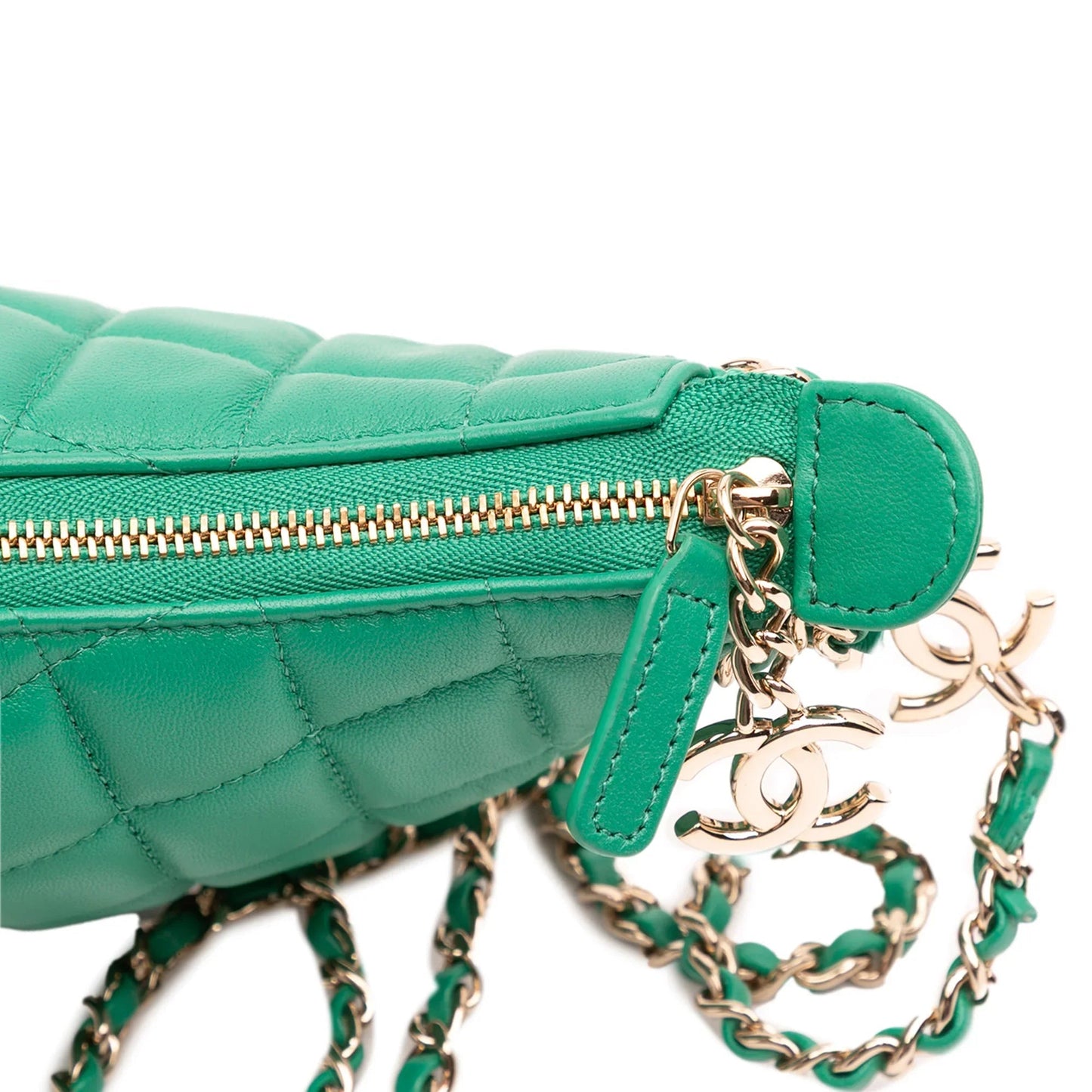 Green Chanel Small Quilted Lambskin Chain Around Hook Hobo Bag