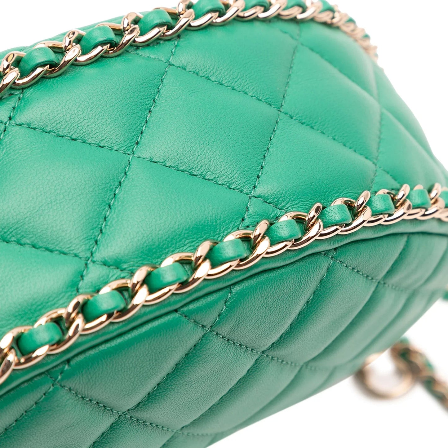 Green Chanel Small Quilted Lambskin Chain Around Hook Hobo Bag