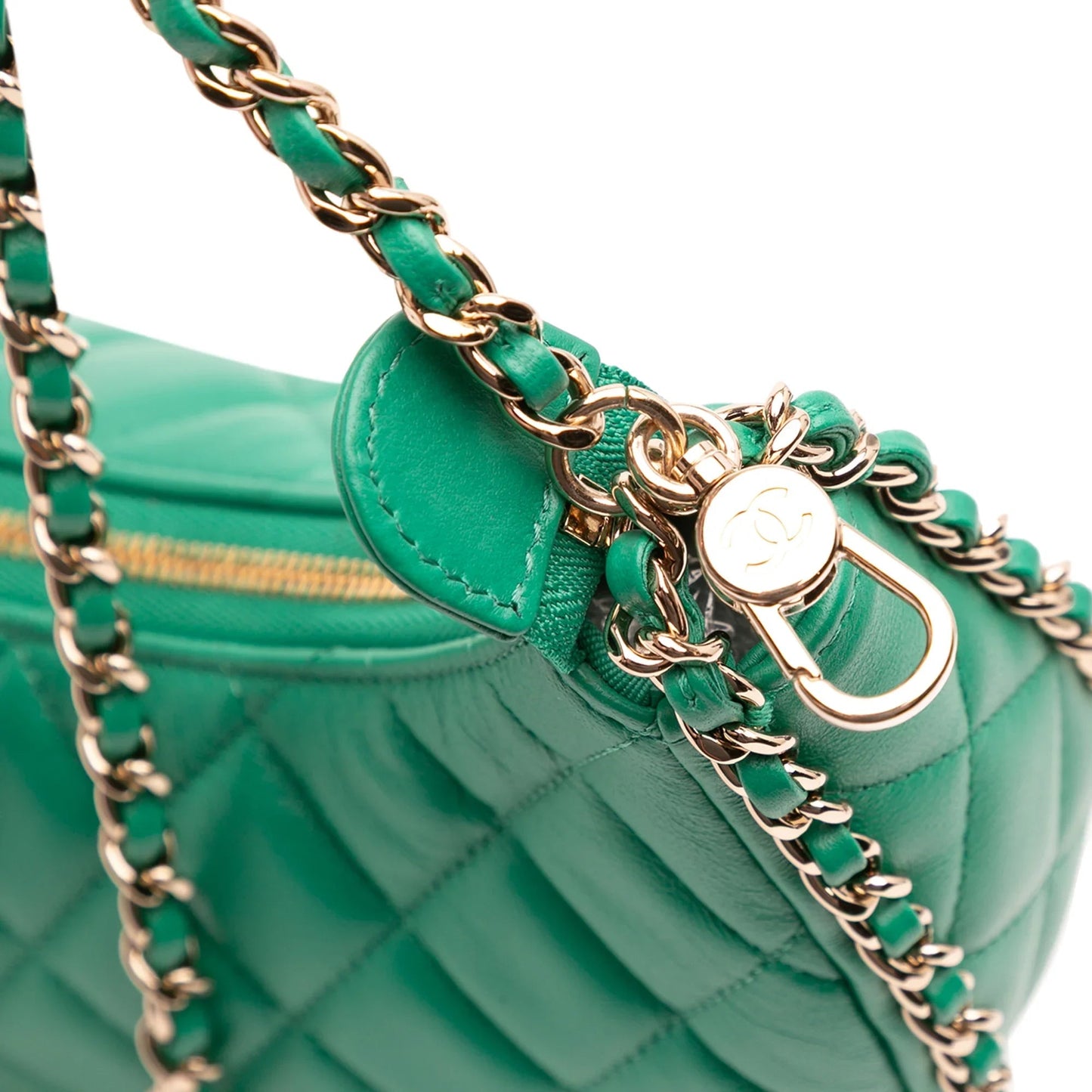 Green Chanel Small Quilted Lambskin Chain Around Hook Hobo Bag
