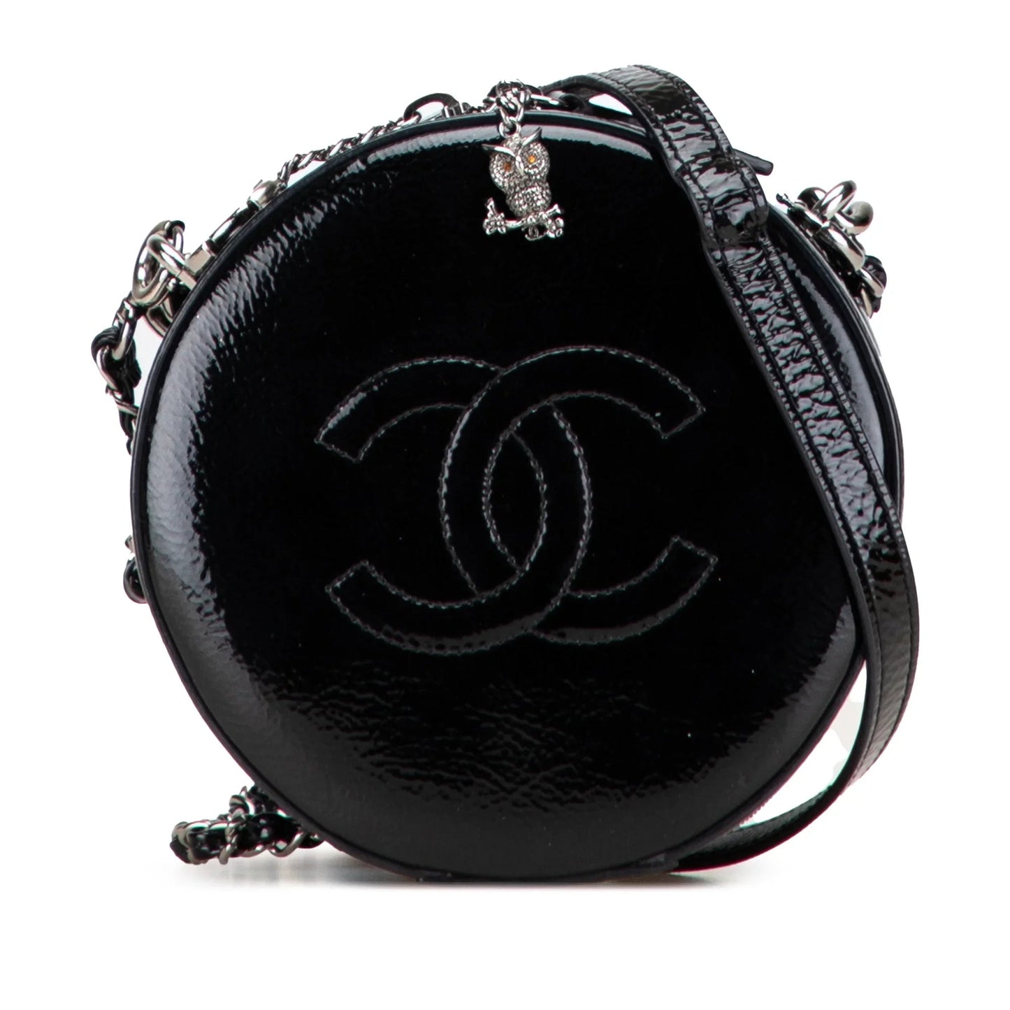 Black Chanel Patent Round As Earth Bag Satchel