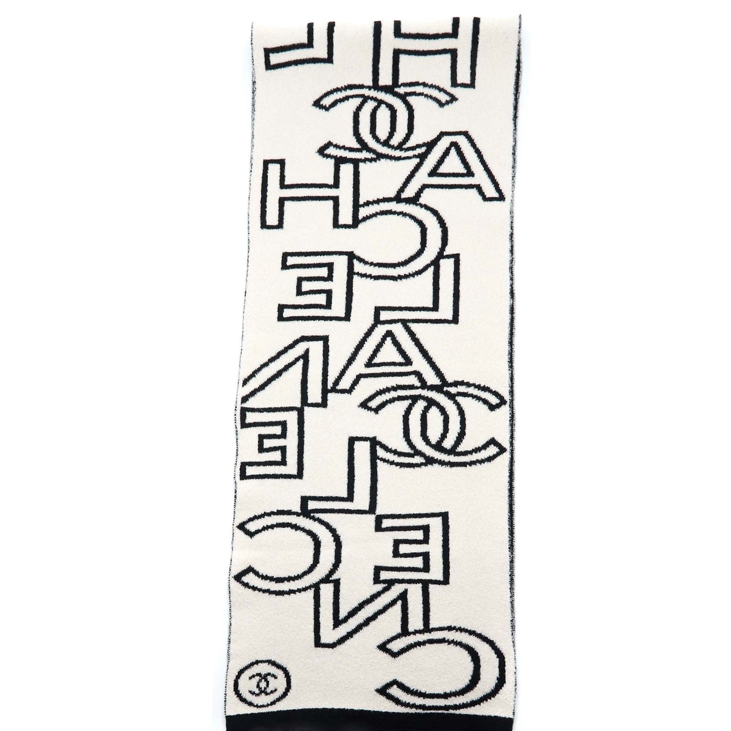 Chanel Double Side Letter/CC Scarf Wool/Cashmere Black/White