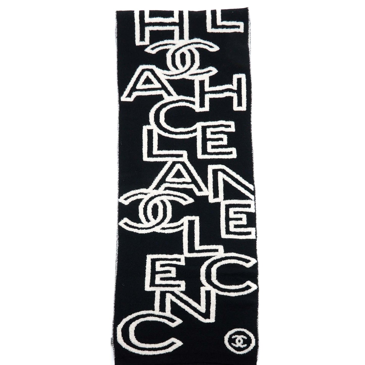 Chanel Double Side Letter/CC Scarf Wool/Cashmere Black/White