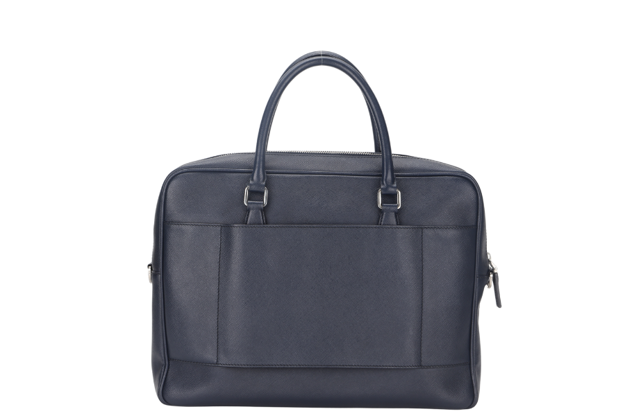 PRADA TRAVEL BRIEFCASE LARGE BALTICO SAFFIANO LEATHER (VA0891) SILVER HARDWARE WITH DUST COVER AND CARD