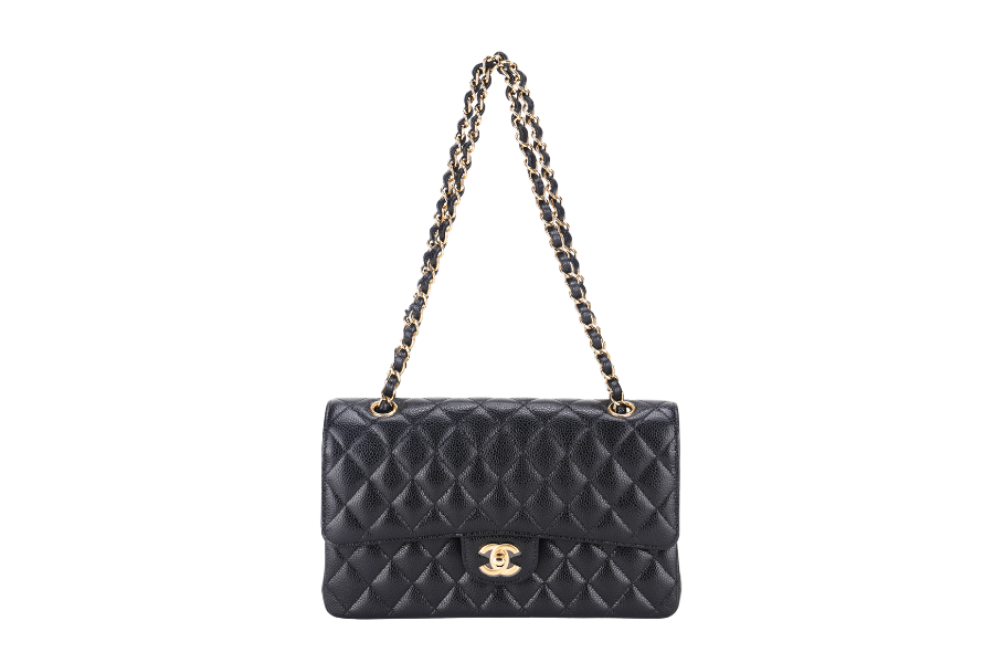 CHANEL CLASSIC FLAP (A047xxxx) MEDIUM BLACK CAVIAR GOLD HARDWARE, WITH DUST COVER & BOX