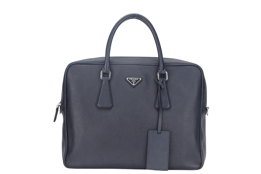 PRADA TRAVEL BRIEFCASE LARGE BALTICO SAFFIANO LEATHER (VA0891) SILVER HARDWARE WITH DUST COVER AND CARD