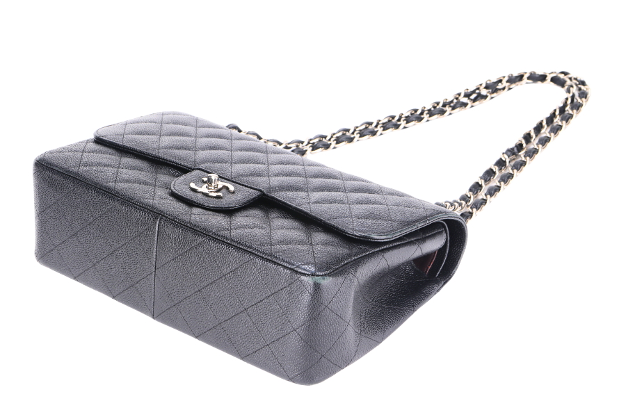 CHANEL CLASSIC FLAP JUMBO (2151xxxx) BLACK CAVIAR SILVER HARDWARE WITH  & DUST COVER
