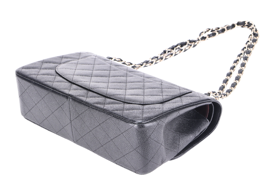 CHANEL CLASSIC FLAP JUMBO (2151xxxx) BLACK CAVIAR SILVER HARDWARE WITH  & DUST COVER