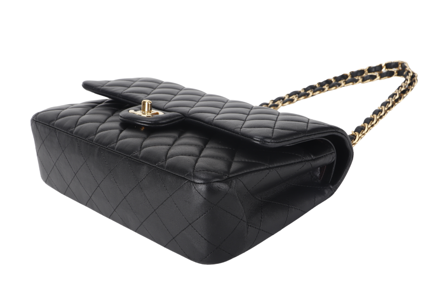 CHANEL CLASSIC FLAP MEDIUM BLACK LAMBSKIN GOLD HARDWARE WITH  (3040xxxx) WITH DUST COVER  AND BOX