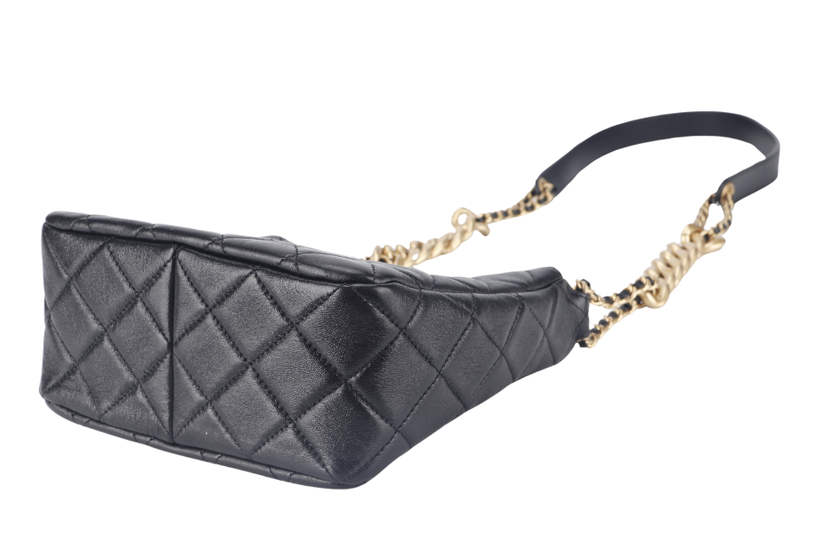 CHANEL 22P HOBO BAG (K63xxxx) BLACK SMALL LAMBSKIN GOLD HARDWARE WITH DUST COVER AND BOX