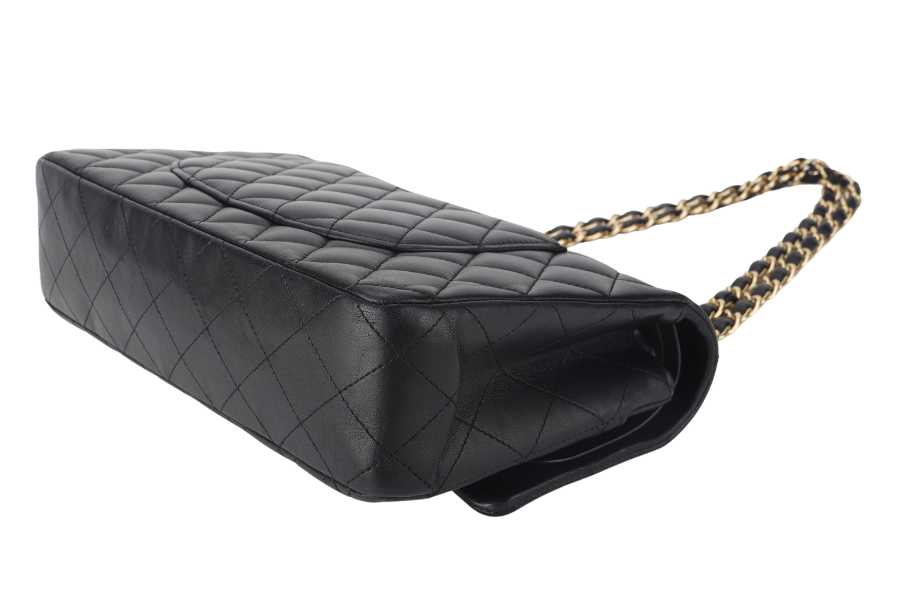 CHANEL CLASSIC FLAP MEDIUM BLACK LAMBSKIN GOLD HARDWARE WITH  (3040xxxx) WITH DUST COVER  AND BOX
