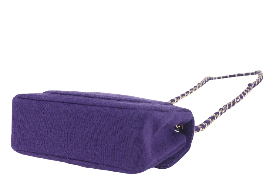 CHANEL CLASSIC FLAP MINI SQUARE (648xxxx) PURPLE JERSEY GOLD HARDWARE WITH DUST COVER AND
