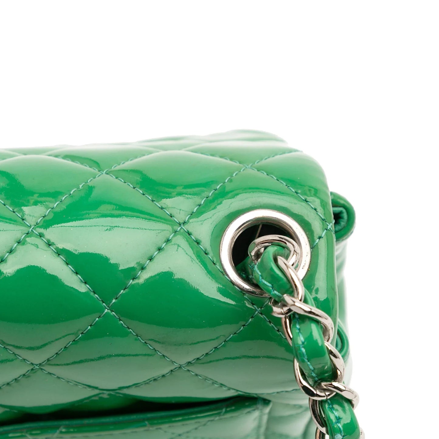 Green Chanel Mini Square Classic Patent Single Flap Crossbody Bag