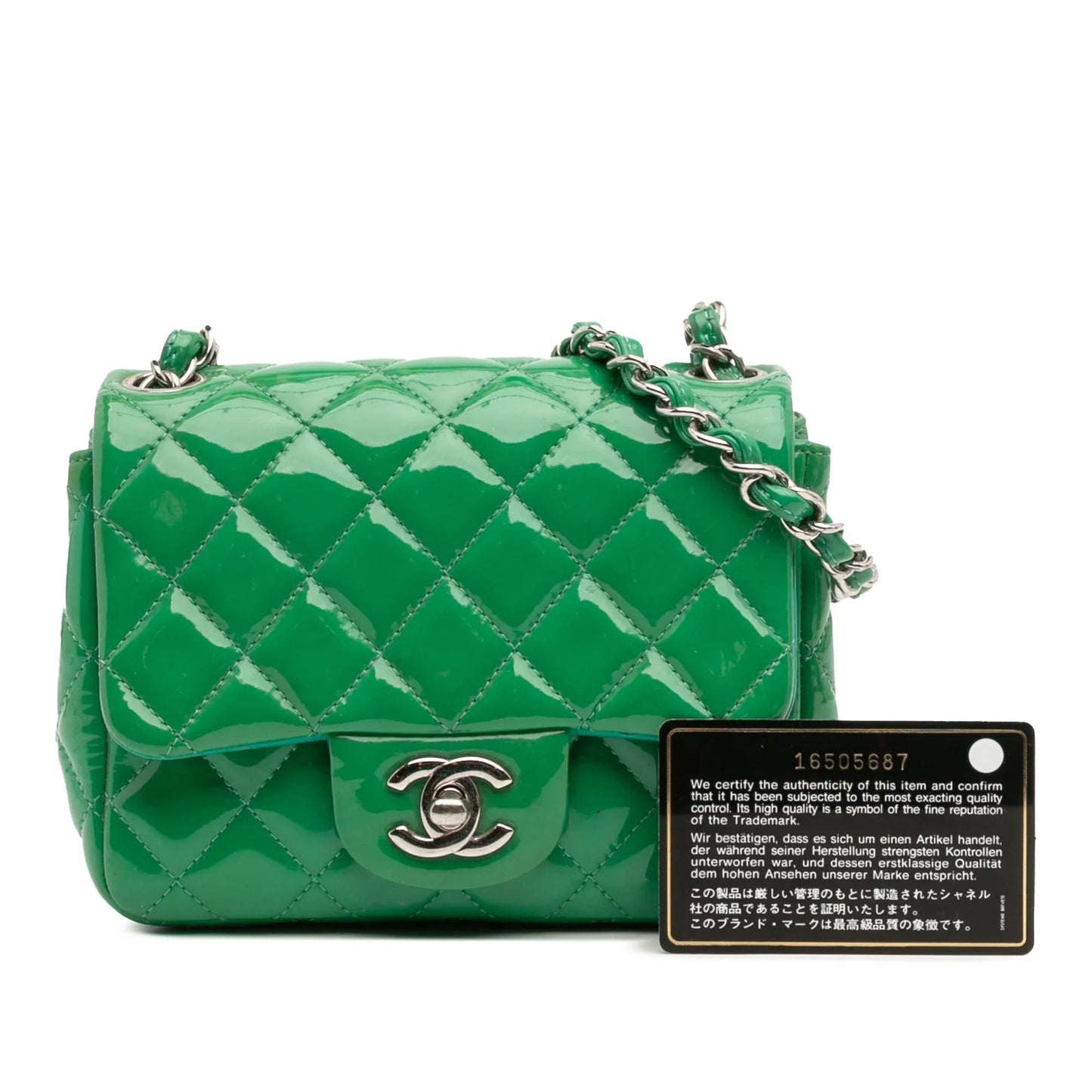 Green Chanel Mini Square Classic Patent Single Flap Crossbody Bag