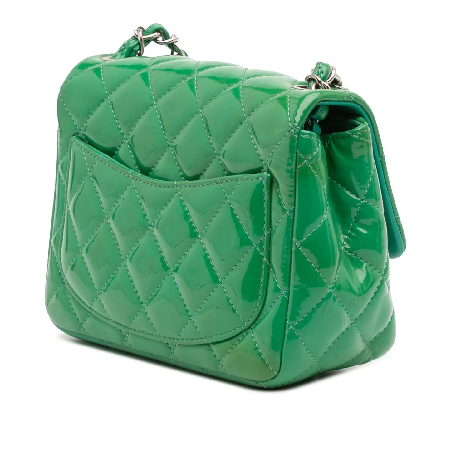 Green Chanel Mini Square Classic Patent Single Flap Crossbody Bag