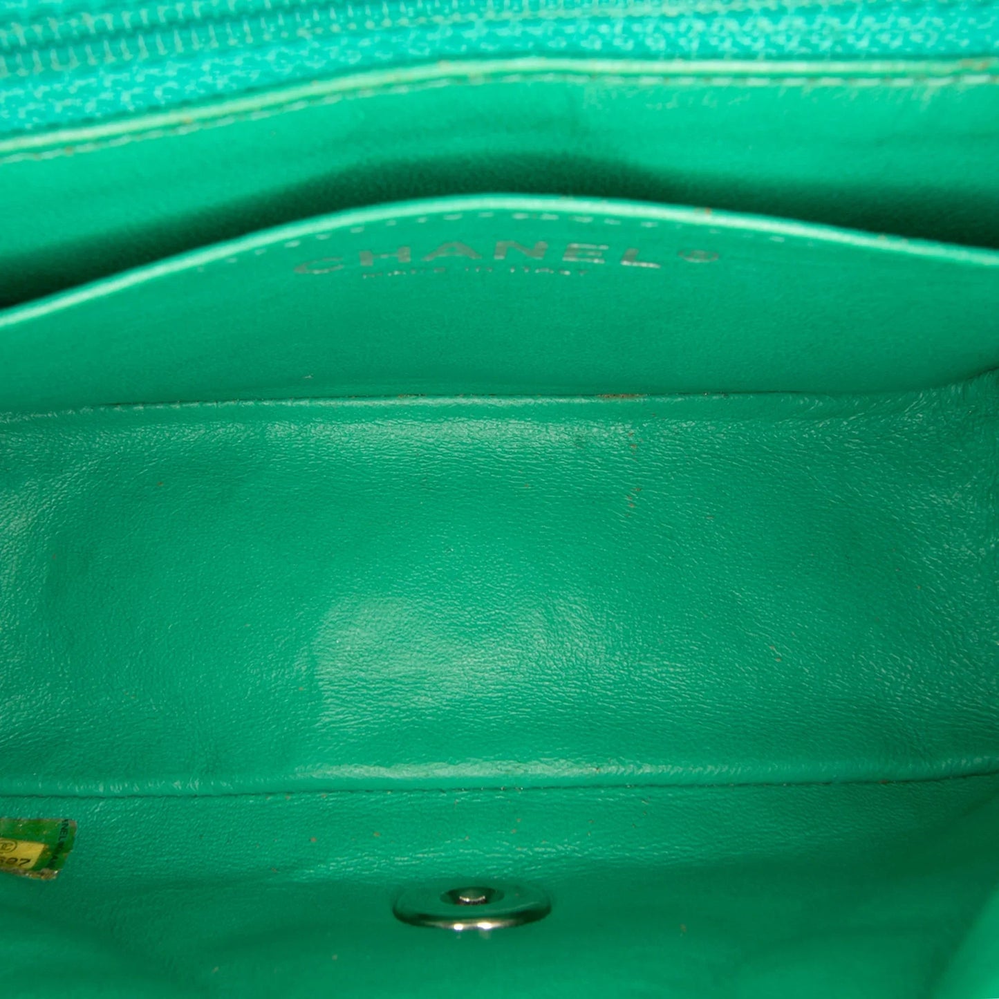 Green Chanel Mini Square Classic Patent Single Flap Crossbody Bag