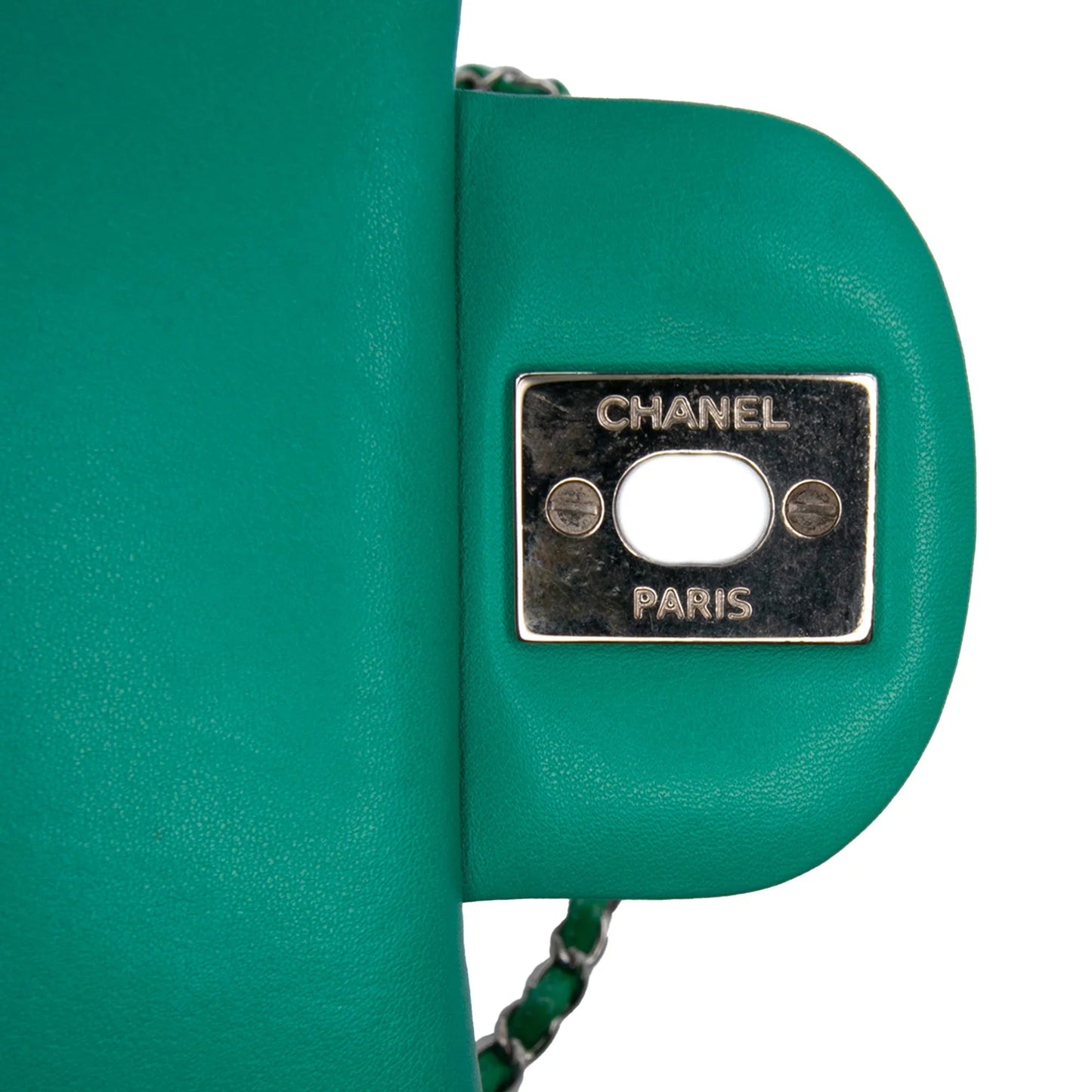 Green Chanel Mini Square Classic Patent Single Flap Crossbody Bag
