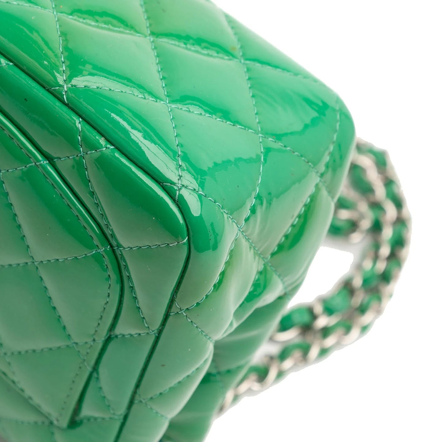 Green Chanel Mini Square Classic Patent Single Flap Crossbody Bag