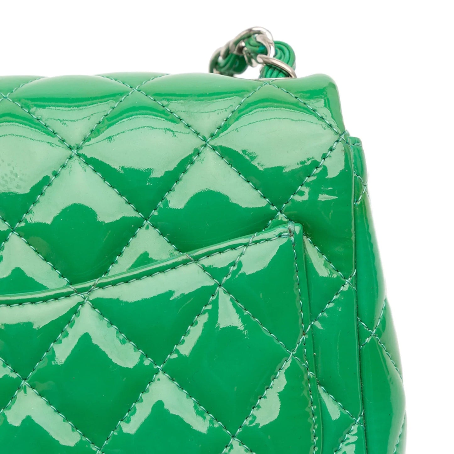 Green Chanel Mini Square Classic Patent Single Flap Crossbody Bag