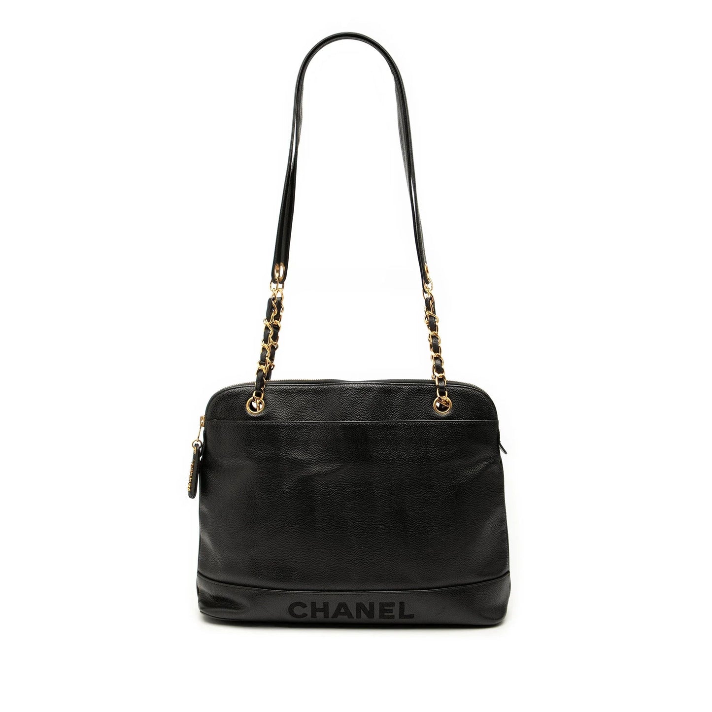 Black Chanel Caviar Logo Chain Shoulder Bag
