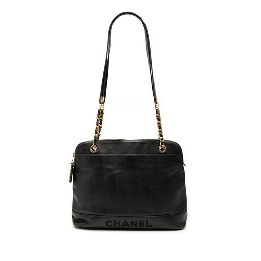 Black Chanel Caviar Logo Chain Shoulder Bag