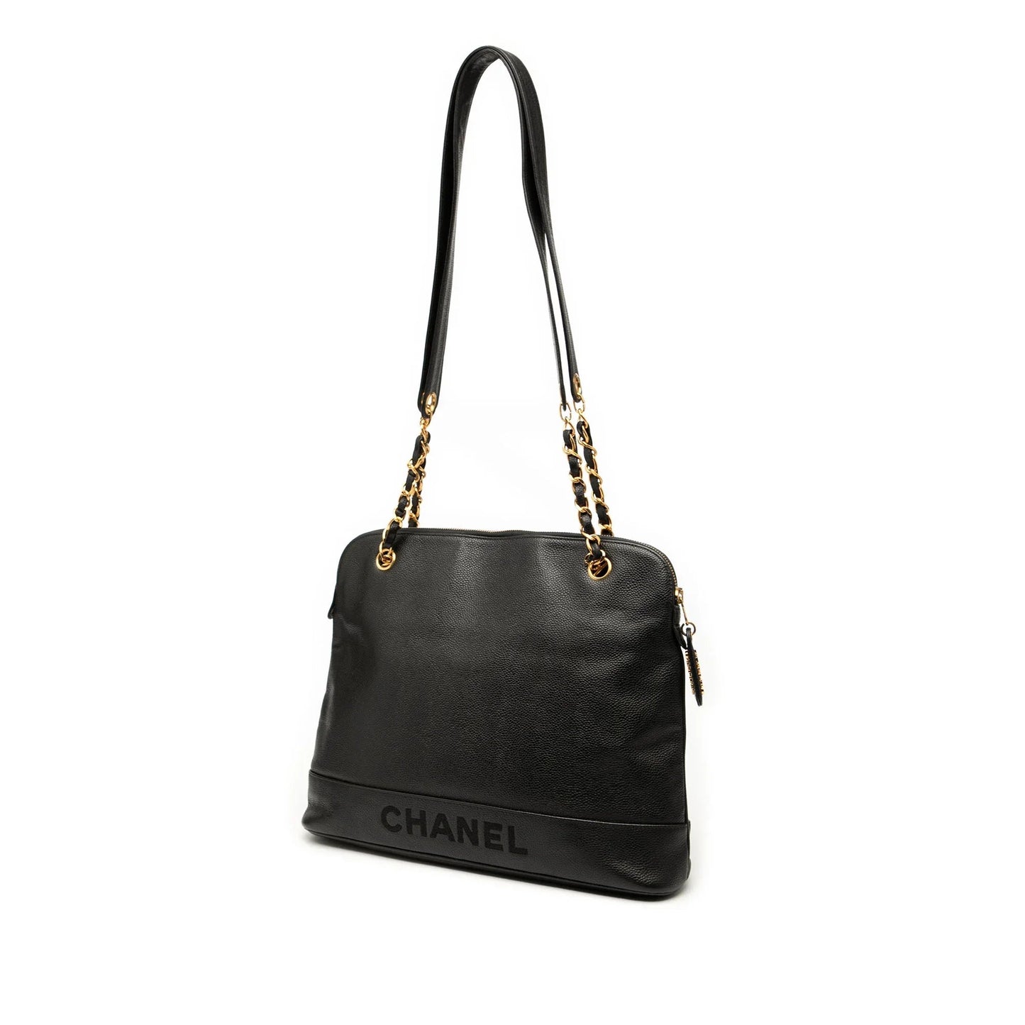 Black Chanel Caviar Logo Chain Shoulder Bag