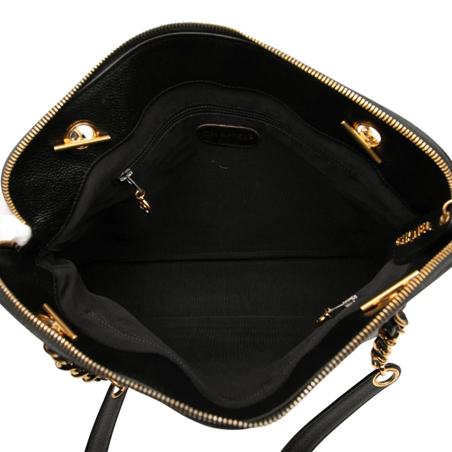 Black Chanel Caviar Logo Chain Shoulder Bag